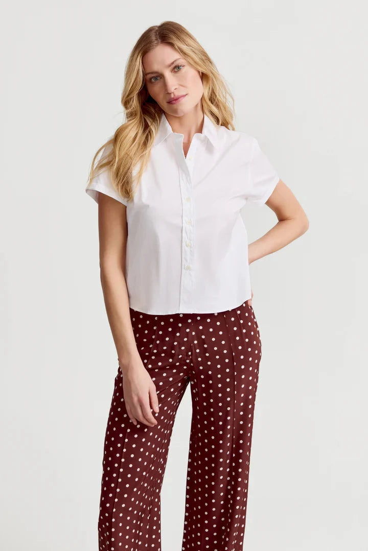 Boxy Short Sleeve Cropped Shirt White Tops - Button Down The Shirt 