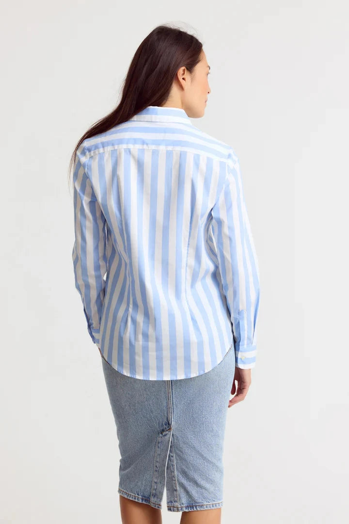 The Boyfriend Shirt Wide Sky Blue/White Stripe Tops - Button Down The Shirt 