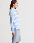 The Boyfriend Shirt Wide Sky Blue/White Stripe Tops - Button Down The Shirt 