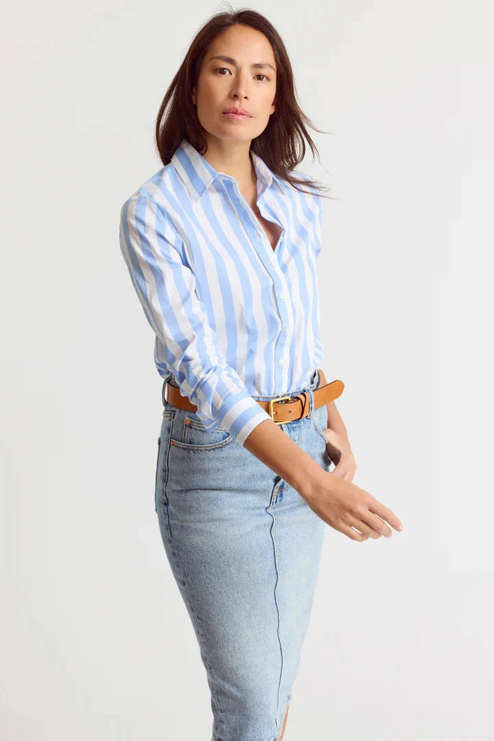 The Boyfriend Shirt Wide Sky Blue/White Stripe Tops - Button Down The Shirt 