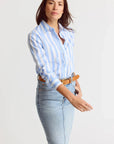 The Boyfriend Shirt Wide Sky Blue/White Stripe Tops - Button Down The Shirt 