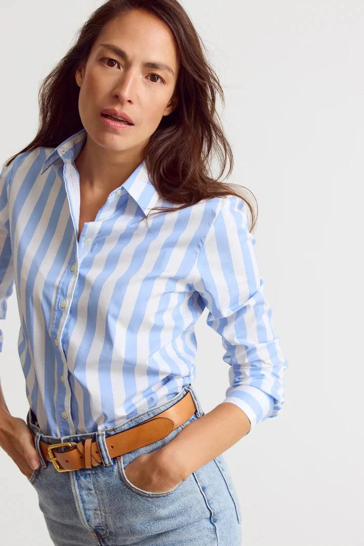 The Boyfriend Shirt Wide Sky Blue/White Stripe Tops - Button Down The Shirt 