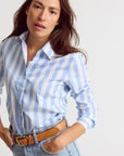 The Boyfriend Shirt Wide Sky Blue/White Stripe Tops - Button Down The Shirt 