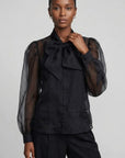 The Long Sleeve French Bow Shirt Black Tops - Button Down The Shirt 
