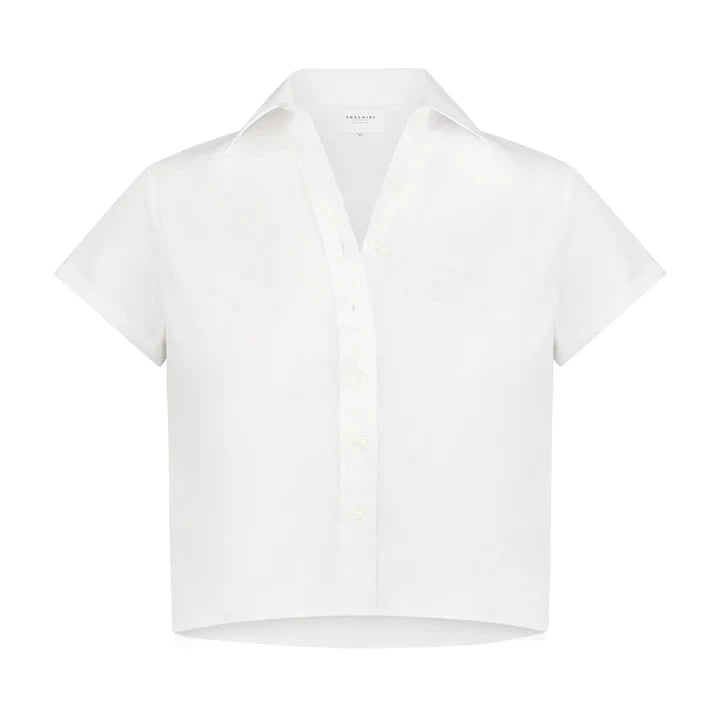 Boxy Short Sleeve Cropped Shirt White Tops - Button Down The Shirt 