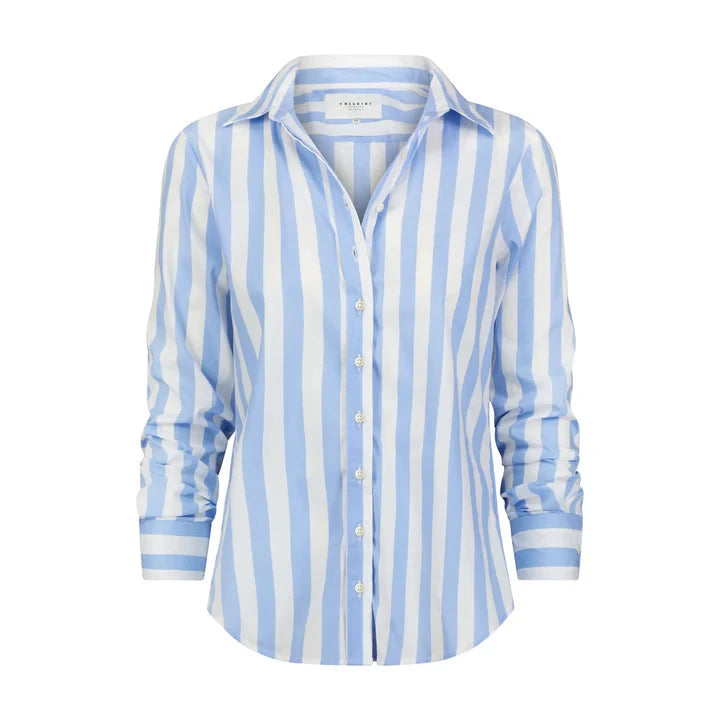 The Boyfriend Shirt Wide Sky Blue/White Stripe Tops - Button Down The Shirt 