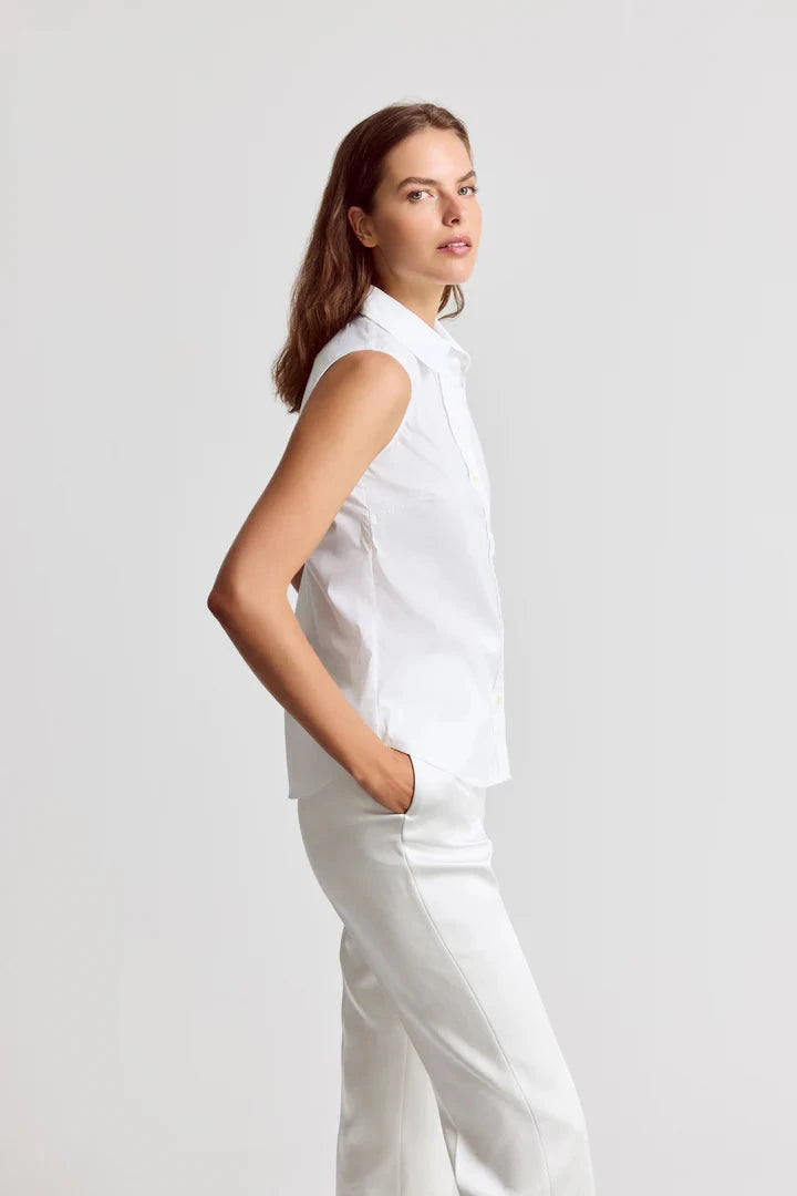 The Sleeveless Shirt White Tops - Button Down The Shirt 