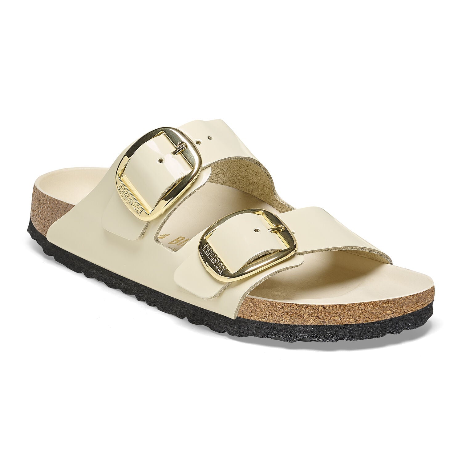 Arizona Big Buckle Natural Leather Patent High Shine Ecru Shoes - Sandals - Flat Sandals Birkenstock 