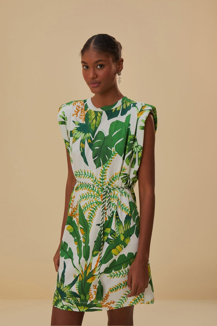 Tropical Forest Off White T-Shirt Dress