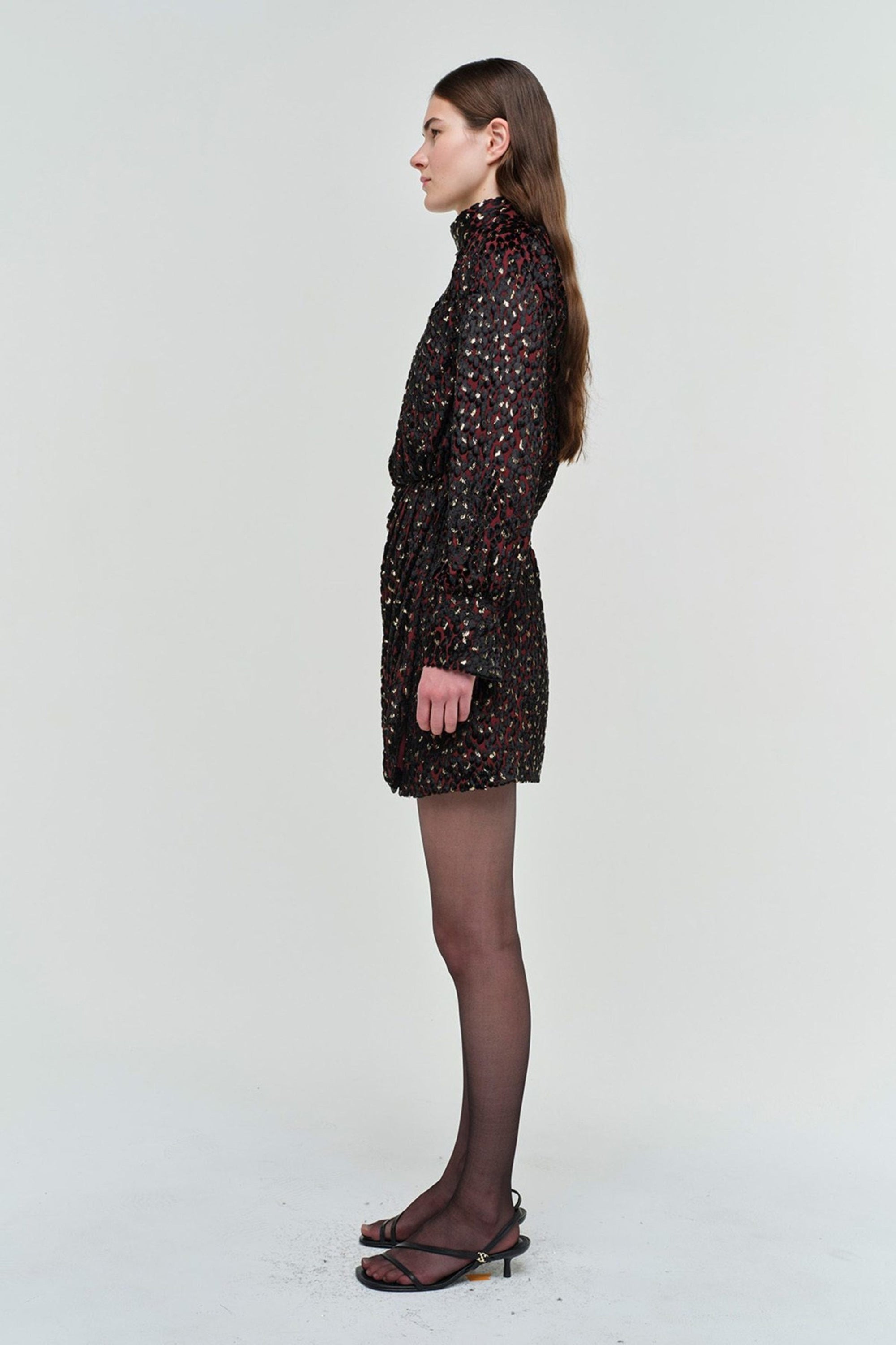 Daphne Mock Neck Mini Dress Oxblood Multi Dresses - Short Simkhai 