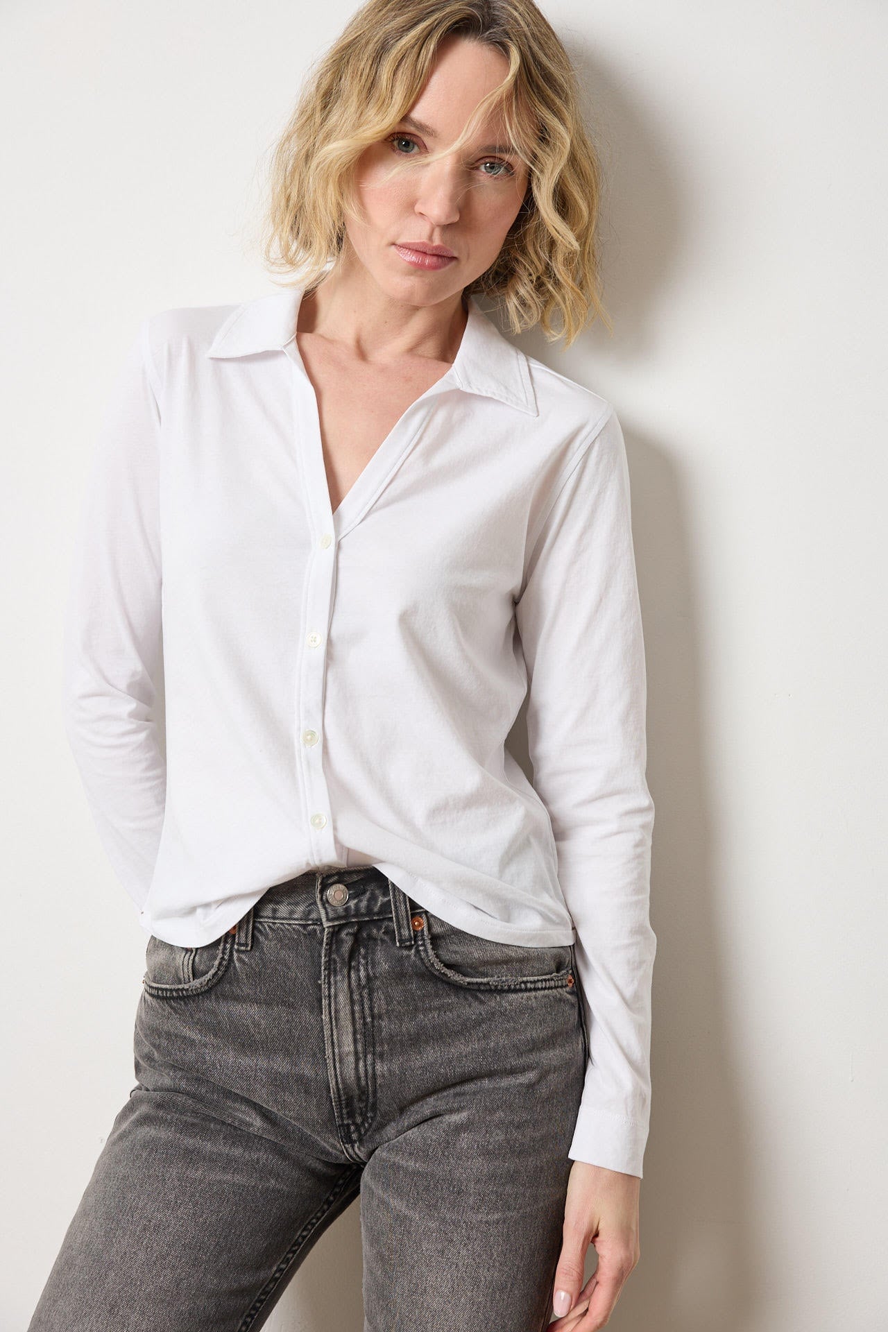Split Collar Button Down White Tops - Button Down Lilla P 