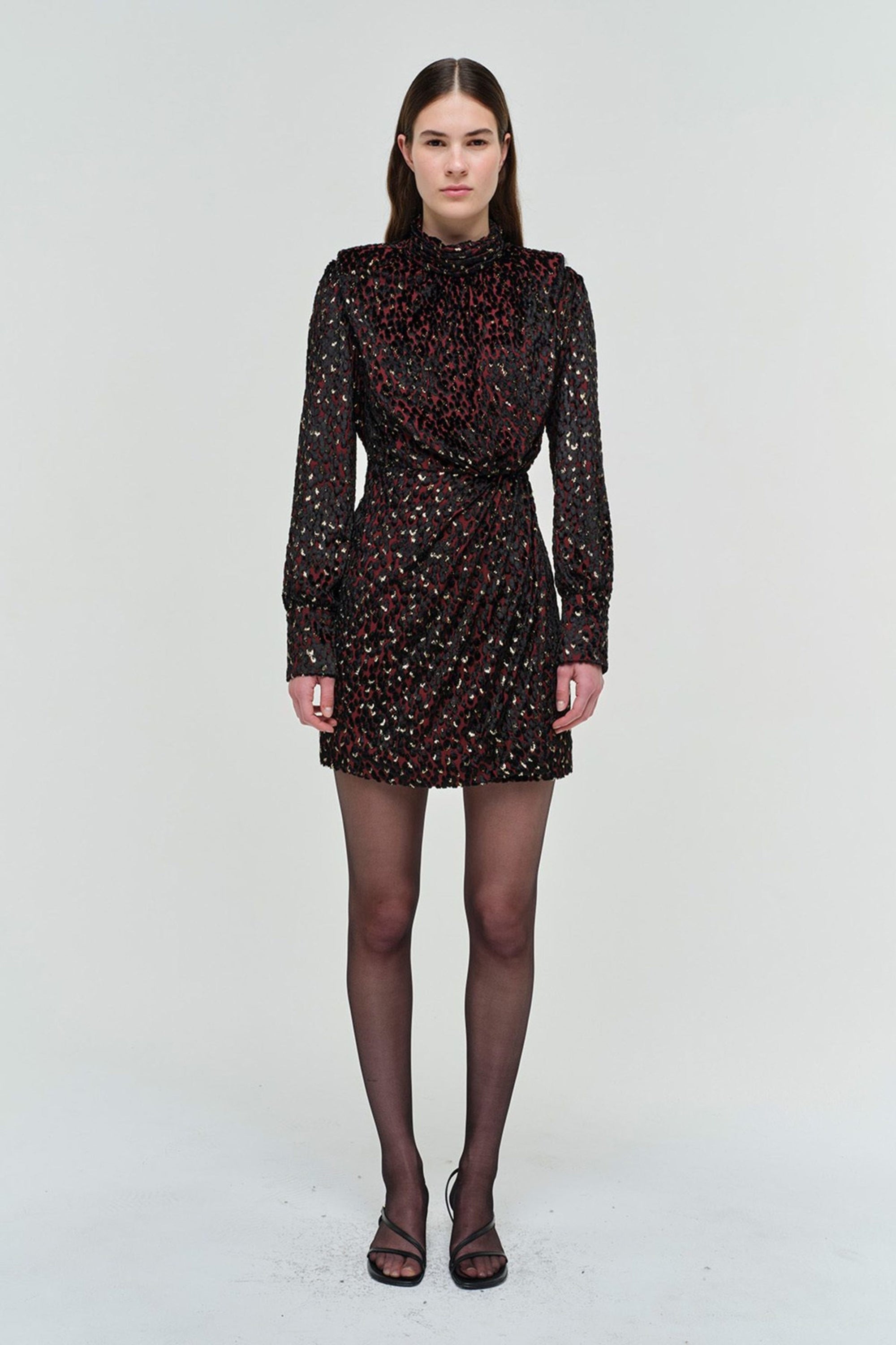 Daphne Mock Neck Mini Dress Oxblood Multi Dresses - Short Simkhai 