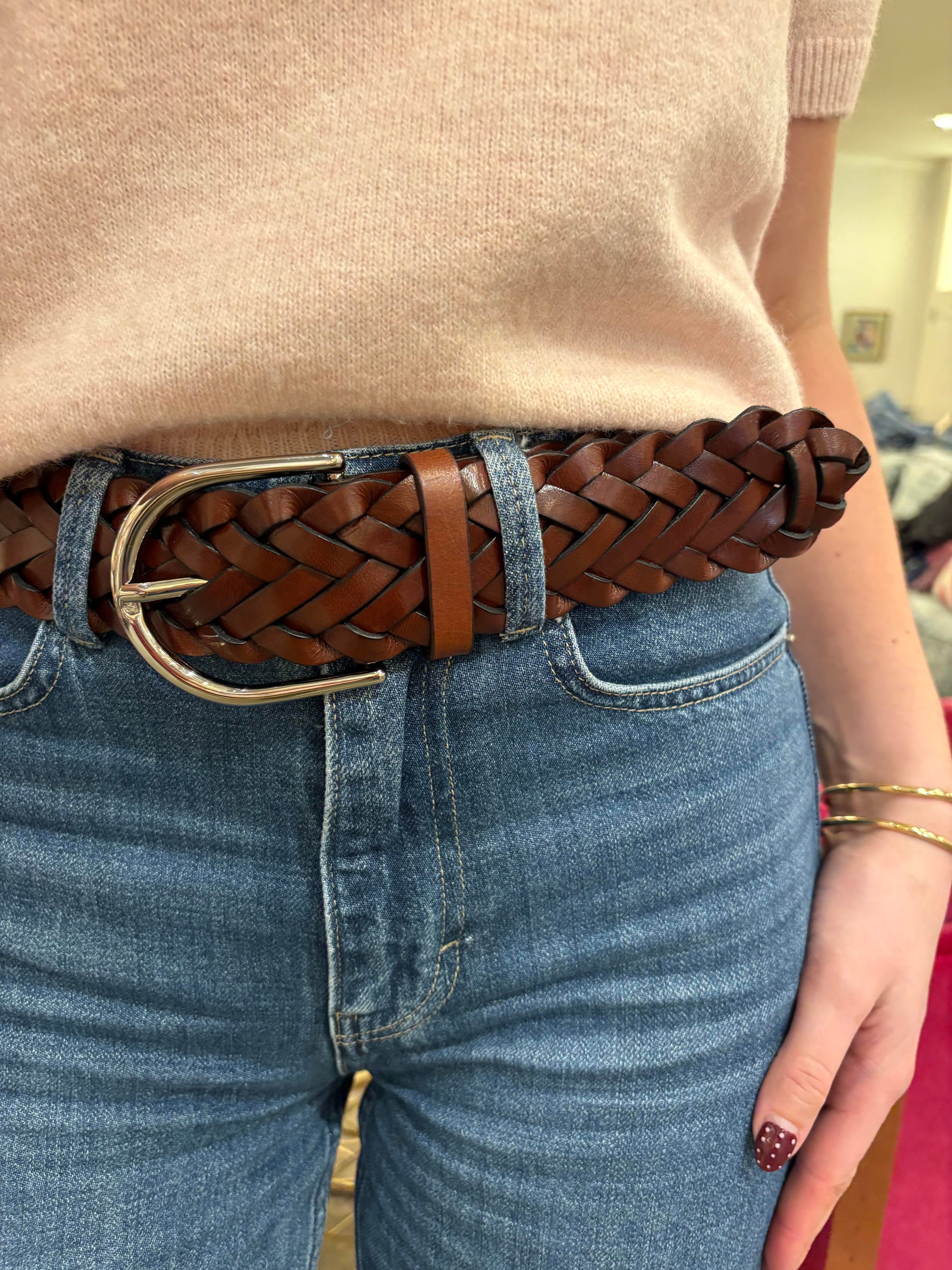 2" Fine Braided Belt with Buckle Cognac Belts W.Kleinberg 