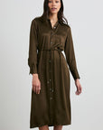 Anina Satin Shirtdress Dark Moss Dresses - Midi Rails 