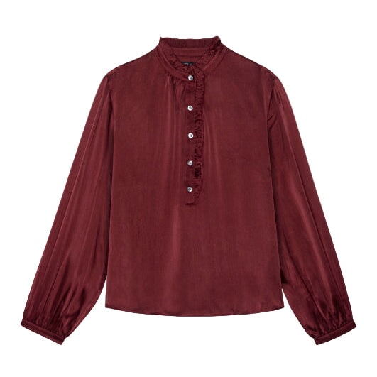 Maroon blouse with long sleeves on a white background