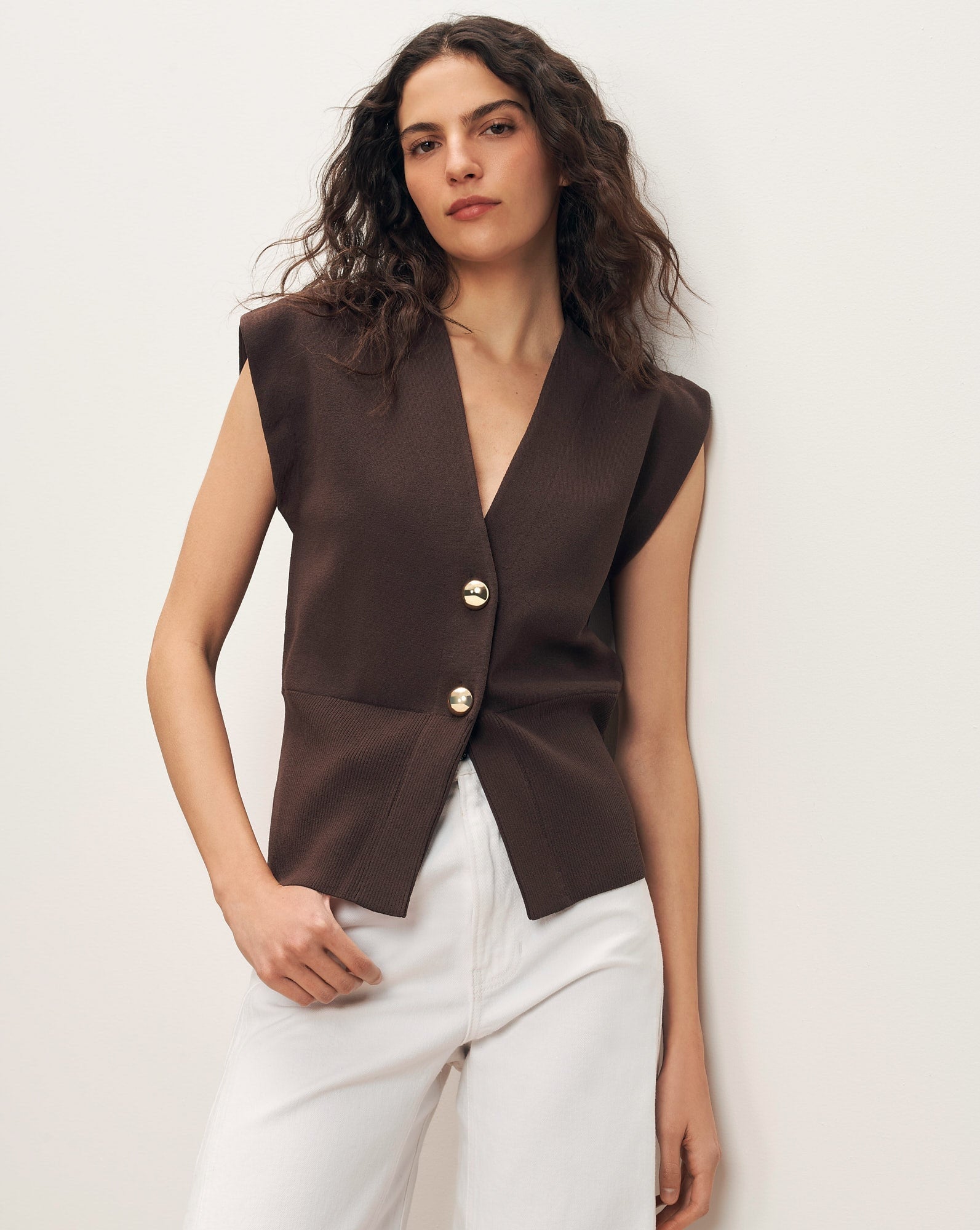 Isador Knit Vest Dark Mocha Sweater - Vest Veronica Beard 