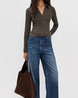Kearney Ribbed Long Sleeve Tee Dark Umber Tops - Tees Veronica Beard 