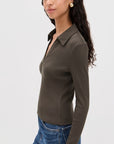 Kearney Ribbed Long Sleeve Tee Dark Umber Tops - Tees Veronica Beard 