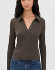 Kearney Ribbed Long Sleeve Tee Dark Umber Tops - Tees Veronica Beard 