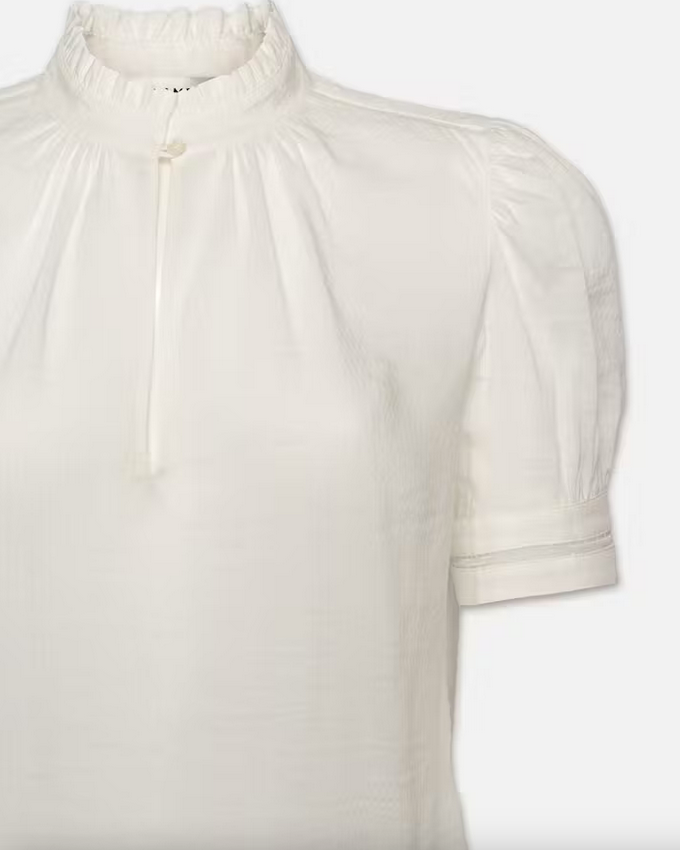 Ruffle Collar Inset Lace Top White