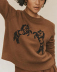 Horse Embroidered Crew Umber Sweater - Crewneck White + Warren 