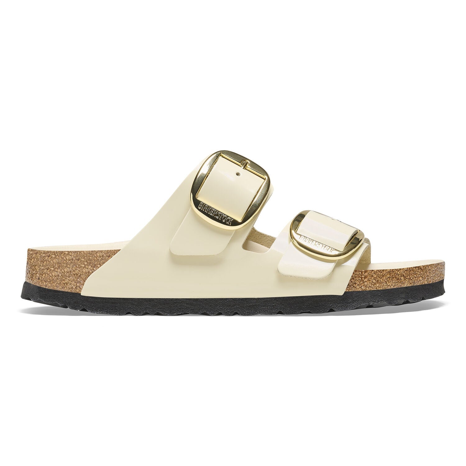 Arizona Big Buckle Natural Leather Patent High Shine Ecru Shoes - Sandals - Flat Sandals Birkenstock 