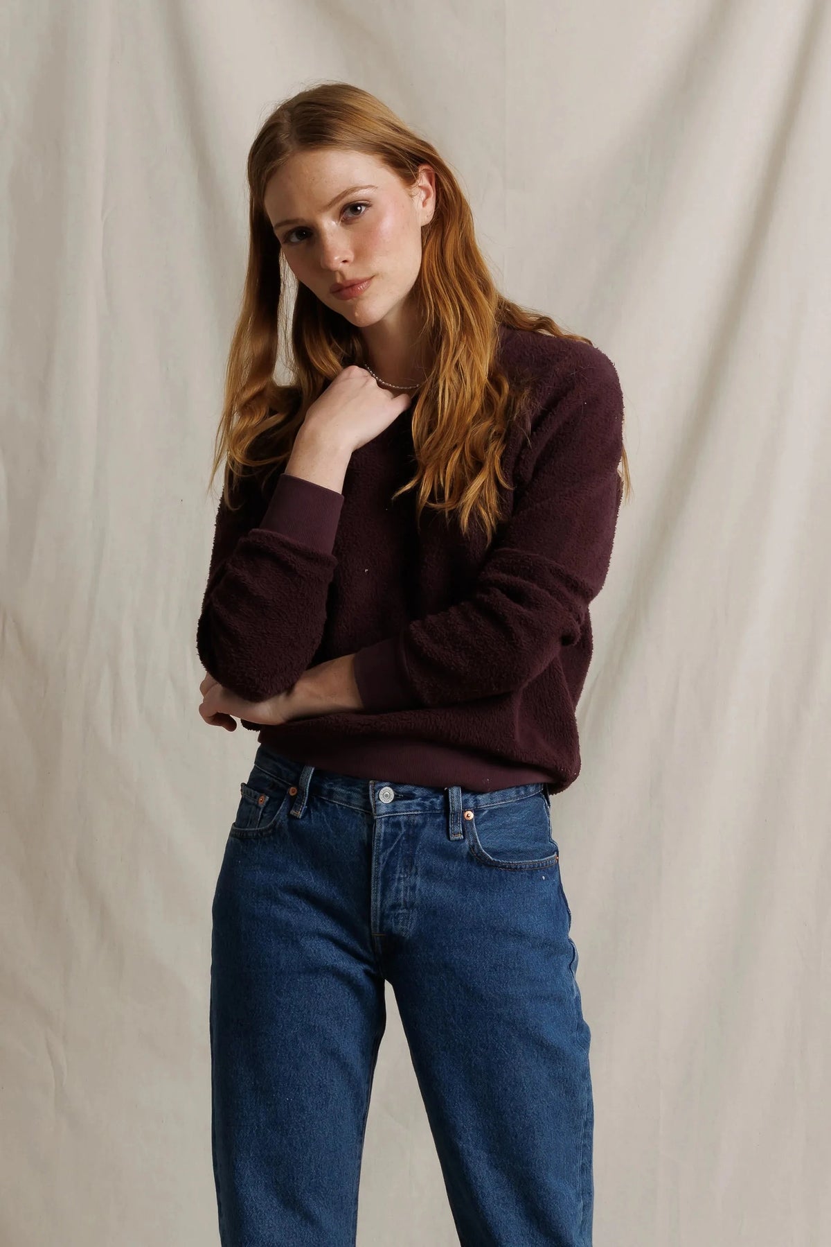 Ziggy Reverse Fleece Crew Neck Sweatshirt Cherry Lacquer
