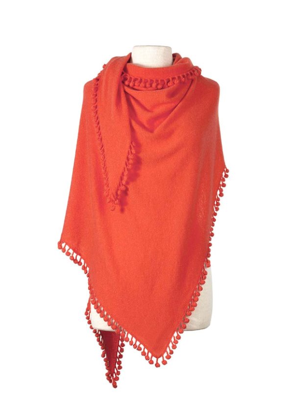 Pom Pom Triangle Wrap Flame Accessories - Scarves Alpine Cashmere 