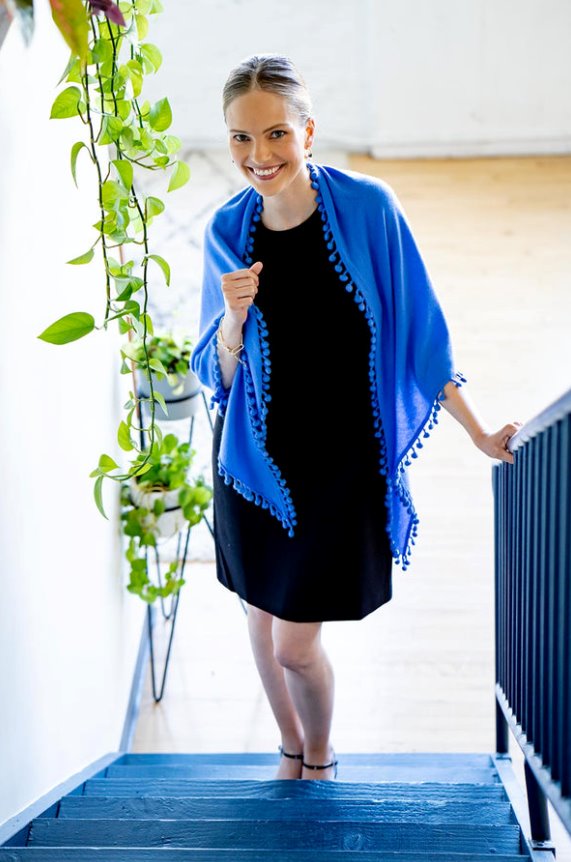 Pom Pom Triangle Wrap Cornflower Accessories - Scarves Alpine Cashmere 