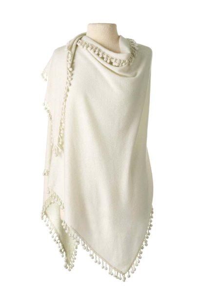 Pom Pom Triangle Wrap Ivory Accessories - Scarves Alpine Cashmere 