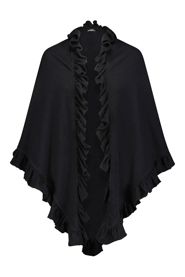 Cotton/ Cashmere Ruffle Shawl Black Accessories - Scarves Minnie Rose 