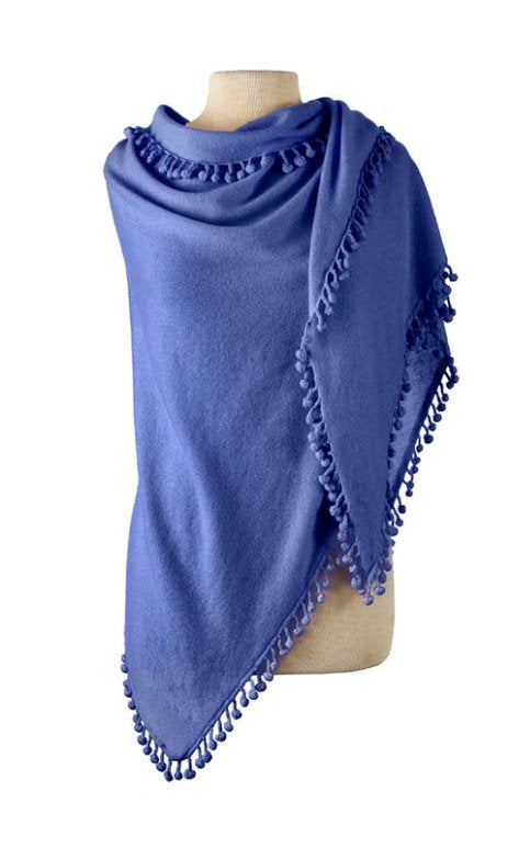 Pom Pom Triangle Wrap Cornflower Accessories - Scarves Alpine Cashmere 