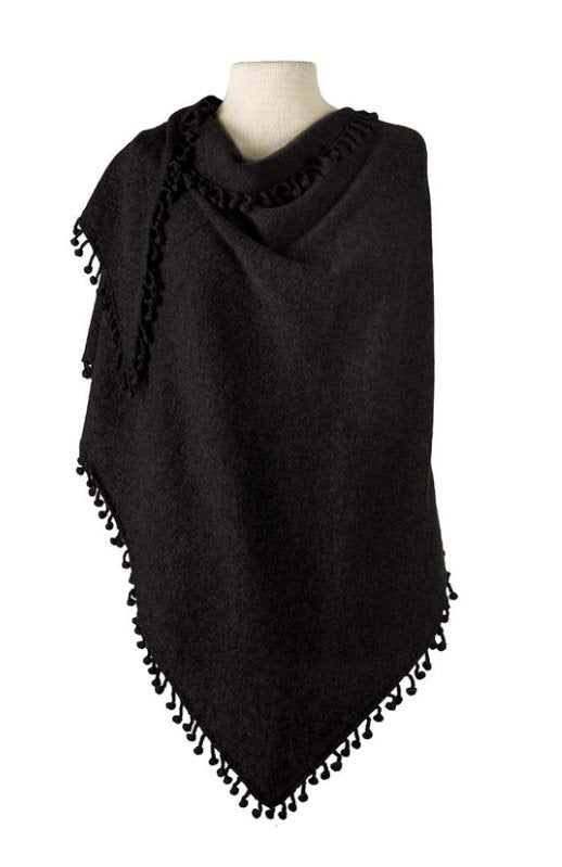 Pom Pom Triangle Wrap Black Accessories - Scarves Alpine Cashmere 