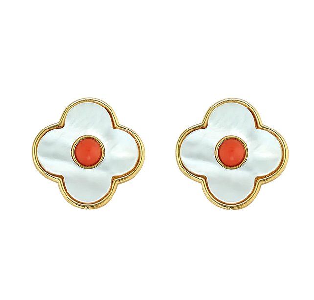 Clover Stud Coral Jewelry - Earrings ASHA 