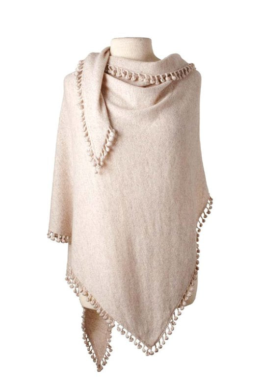 Pom Pom Triangle Wrap Sand Accessories - Scarves Alpine Cashmere 
