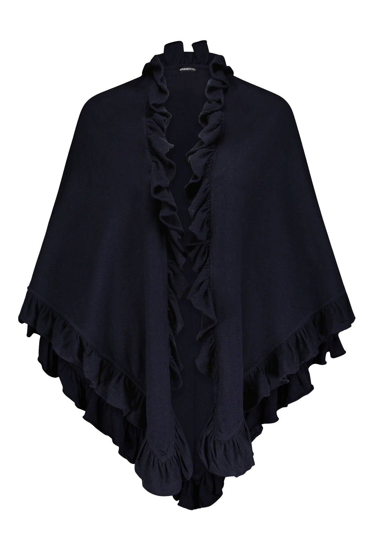 Cotton/ Cashmere Ruffle Shawl Navy Accessories - Scarves Minnie Rose 