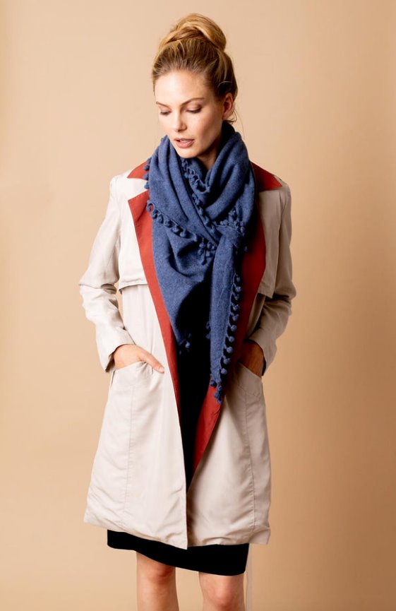 Pom Pom Triangle Wrap Denim Accessories - Scarves Alpine Cashmere 