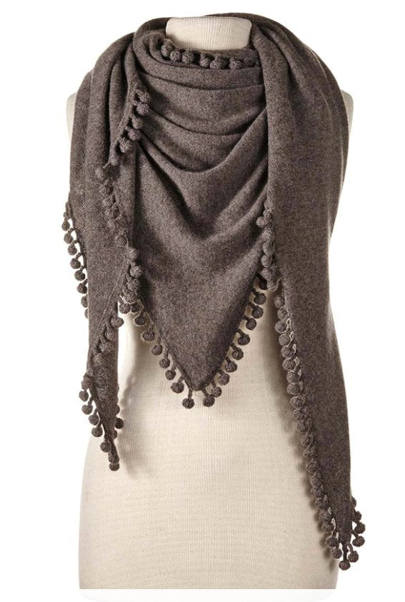 Pom Pom Triangle Wrap Walnut Accessories - Scarves Alpine Cashmere 