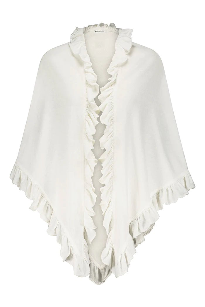 Cotton/ Cashmere Ruffle Shawl White Accessories - Scarves Minnie Rose 