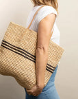 Luxe Stripe Tote Natural/ Black Handbags - Tote & Satchel Hatattack 