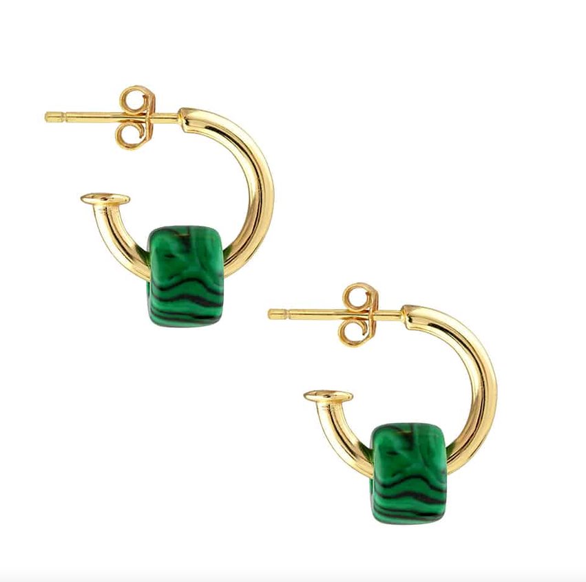 Huggie Hoop With Gemstone Bead Malachite Jewelry - Earrings Kris Nations 