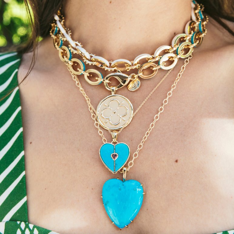Love Carry Your Heart Turquoise 18" Drawn Link Jewelry - Necklaces Jane Win 