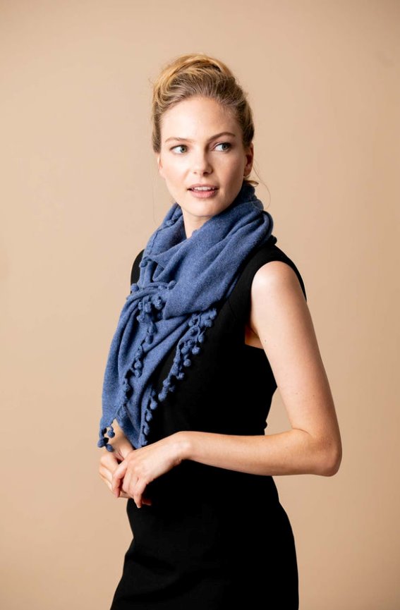 Pom Pom Triangle Wrap Denim Accessories - Scarves Alpine Cashmere 