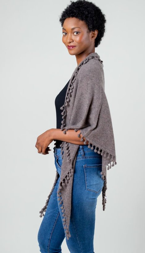 Pom Pom Triangle Wrap Walnut Accessories - Scarves Alpine Cashmere 