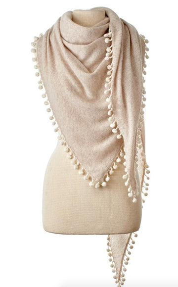 Pom Pom Triangle Wrap Sand/ Ivory Accessories - Scarves Alpine Cashmere 