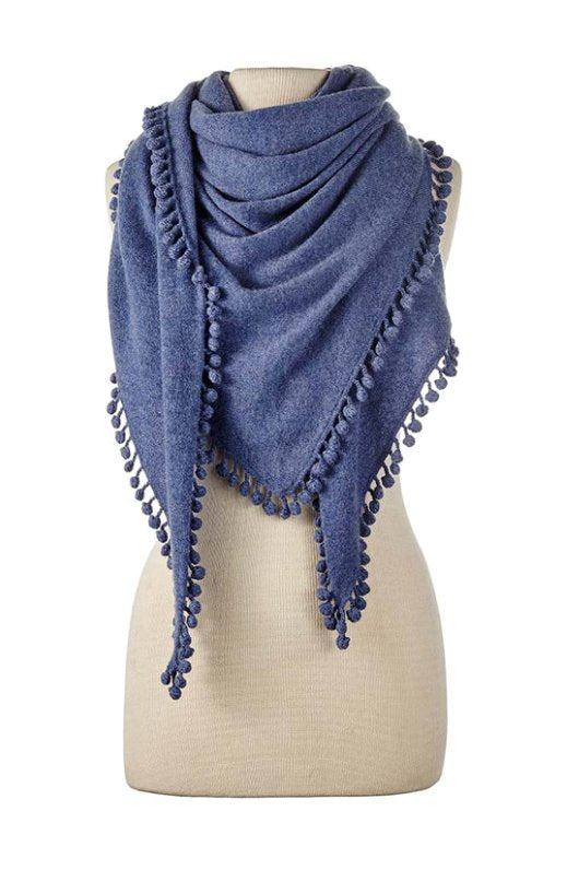 Pom Pom Triangle Wrap Denim Accessories - Scarves Alpine Cashmere 