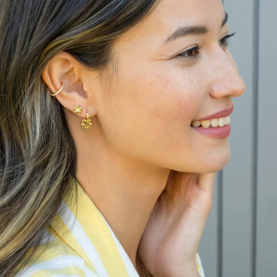 Flower Huggie Hoop Earrings Gold Jewelry - Earrings Kris Nations 